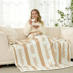 Snuggle Sac Beige Boho Throw Blanket, 50x60 Soft Reversible Fuzzy Knit Throw for Couch, Sofa, Bed, Travel, Cozy Plush Microfiber Blanket for Neutral Home Decor & Gifts