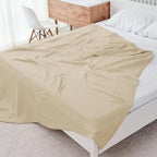 Cosy Family 6 Layer Muslin Bed Blanket - Breathable and Lightweight Gauze Boho Blanket for Spring, Soft 100% Cotton Muslin, Light Tan, 55x80 Inches