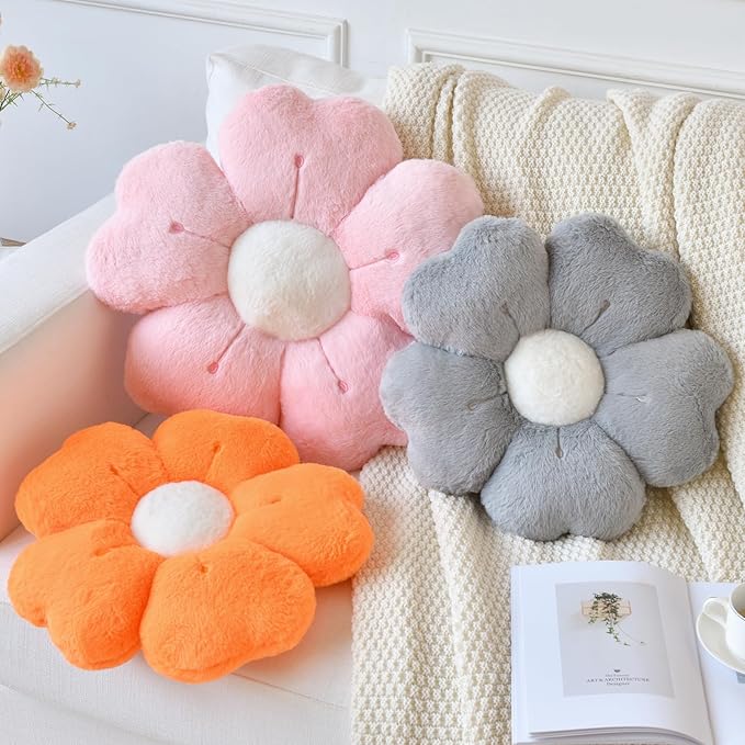 Flower Pillow, Flower Shaped Pillow Decorative Throw Pillows for Bed Couch, Cute Daisy Pillow Dorm Decor Floor Seating Cushion (Pink, 15 Inches)