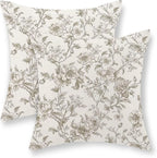 Tan Khaki Pillow Covers 18x18 Set of 2 Vintage Floral Chinoiserie Throw Pillows Rustic Toile Flower Decorative Pillowcase Outdoor Chinoiserie Decor Farmhouse Linen Cushion Case for Couch Sofa