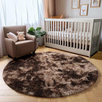Amdrebio Tie-Dyed Brown Round Circle Rugs 4Ft for Bedroom, Fluffy Shag Plush Area Rugs for Kids Room, Living Room Decor Aesthetic, Fuzzy Fur Throw Floor Carpet for Playroom Preppy Dorm Baby Nursery