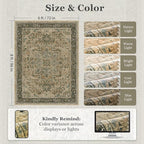 Medallione 6x8 Area Rugs for Living Room, Low Pile Thin Washable Non Slip Rugs for Bedroom Dining Room, Vintage Distressed Carpet for Home Office Guest Room, Multi Brown/Olive Accents