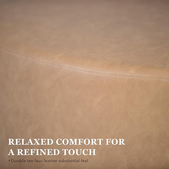 Spatial Order Faux Leather Organic ShapeOttoman (No Lid, Seat Only) | HomePop Home Décor | Round Pouf Foot Rest – Sand Faux Leather