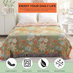 Boho Throw Blanket for Bed-Soft Cotton Rustic Quilt 80"×90",Floral Printed Farmhouse Decor Muslin Bed Blankets for Sofa Couch Chair, Seasons