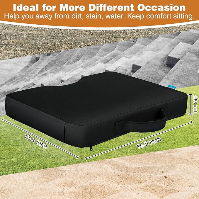 Stadium Seat Cushions for Bleacher, Portable Extra Thick Bleacher Cushion with Handle, Waterproof Stadium Seat Pads for Hard Chair for Baseball Football Outdoor Indoor Events, 2PCS