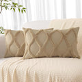 decorUhome Spring Throw Pillow Covers 12x20 Inch Set of 2, Soft Plush Faux Fur Wool Lumbar Khaki Accent Couch Pillow Covers for Modern Farmhouse Bed Sofa Living Room