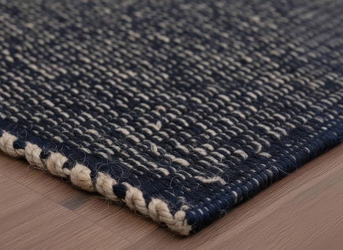 Navy 20X30 Jute Rug Braided Construction - Farmhouse Woven Carpet - Nautical Floor Covering for Entryway or Kitchen, 20" x 30"