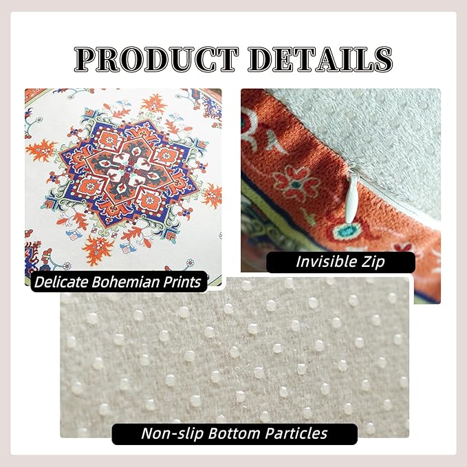 Unstuffed Pouf Cover Ottoman Footrest Bohemian Chenille Foot Stool Floor Bean Bag 18x18x18 Inches for Living Room Bedroom Home Decor (Orange, Cube)