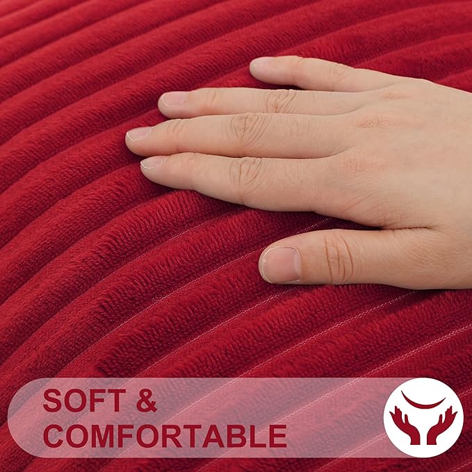 Simmore Decorative Throw Pillow Covers 20x20 Set of 2, Soft Natural Plush Flannel Double-Sided Fluffy Couch Pillow Covers for Sofa Living Room, Red