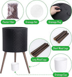 D'vine Dev 16 Inch Modern Geometric Tile Patterned Sleek Planter Pot with Stand, Indoor Outdoor Decorative Plant Holder, Matte Black, 88-Z-E-2