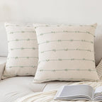 Boho Throw Pillow Covers 22x22 Set of 2 Modern Farmhouse Decorative Cushion Case Tufted Square Pillows Cover Neutral Pillow Cases Accent Pillowcase for Sofa,Couch,Bed,Beige and Green