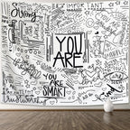 KJHL Black and White Inspirational Quote You Are Wall Tapestry Classroom Kids Tapestries Wall Hanging Motivational Positive Affirmations Saying Wall Decor Aesthetic Tapestry for Bedroom Dorm