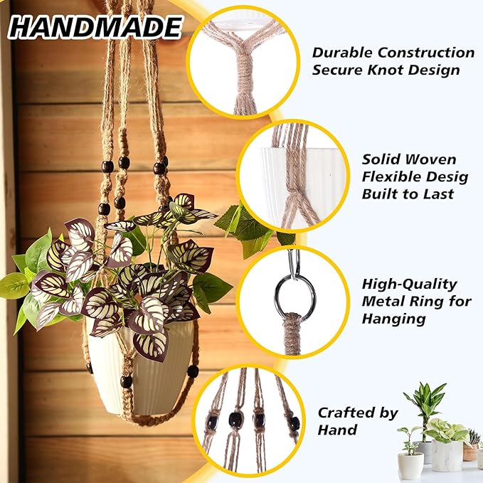 SATINIOR 12 Pcs Macrame Plant Hangers Handmade Boho Hanging Planters 12 Different Tiered Designs with 12 Hooks for Flower Pots Indoor Outdoor Decorative Wall Hanging Baskets for Home(Classic,Burlap)