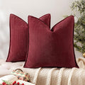 MIULEE Pack of 2 Burgundy Decorative Pillow Covers 16x16 Inch Soft Chenille Luxurious Couch Throw Pillows Farmhouse Cushion Covers with Elegant Design for Sofa Bedroom Living Room Decor