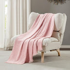 BOURINA Faux Cashmere Fringe Throw Blanket Decorative Lightweight Throw Soft Cozy for Bed or Sofa Outdoor Blanket, 50x70 Inches Pink