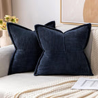 MIULEE Decorative Throw Pillow Covers for Couch Bed Livingroom 12x12 Inch Set of 2 Navy Blue Boho Accent Throw Pllows Broadside Striped Patchwork Soft Corduroy Summer Coastal Pillowcases