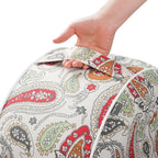 Magpie Fabrics Indoor/Outdoor Inflatable Stool Ottoman Pouf, Water Repellent Round Footrest Footstool with Foot Pump D20 xH9, Portable for Patio Garden Travel Camping or Home, Paisley Red Beige