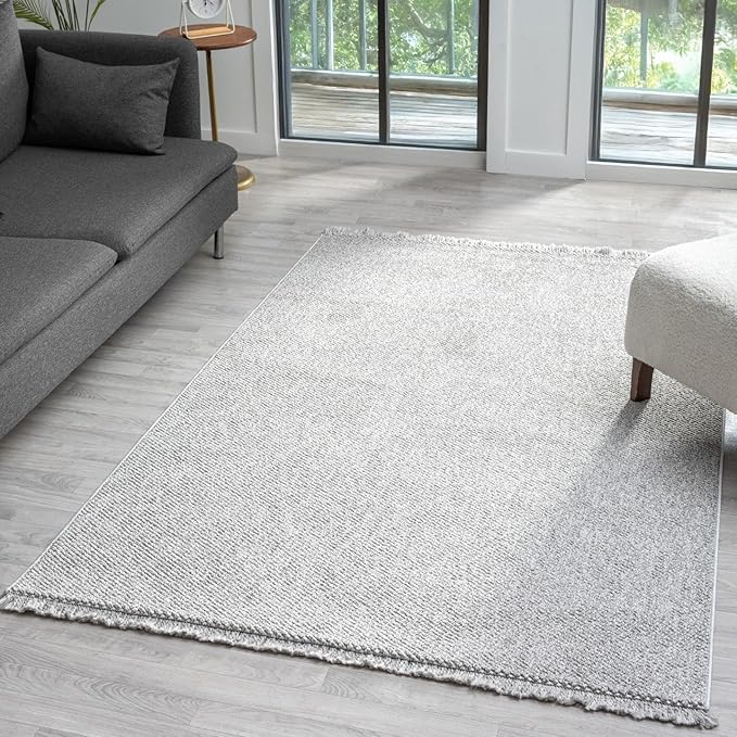 LUXE WEAVERS Solid Machine Woven Gray 8x10 Area Rug, Indoor Stain-Resistant Carpet