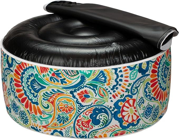 Magpie Fabrics Inflatable Stool Ottoman Pouf D20 xH9, Outdoor Round Footrest Footstool with Foot Pump, Portable for Patio Garden Travel Camping - Paisley Multi