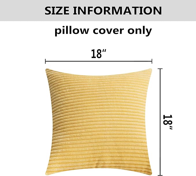 Home Brilliant Yellow Pillow Covers Spring Decorative Set of 2 Striped Corduroy Plush Velvet Throw Pillow Covers for Couch Decor, 18x18 inch, Light Yellow