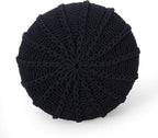 Christopher Knight Home Corisande Modern Knitted Cotton Round Pouf, Dark Blue