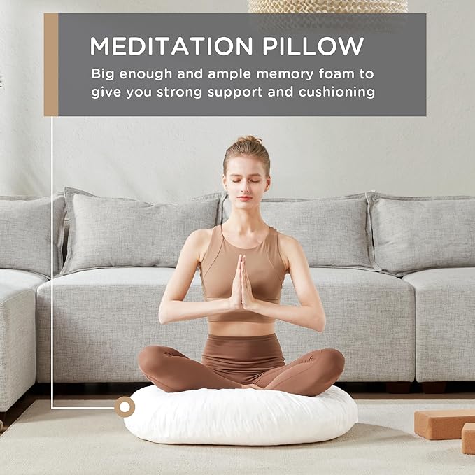 Codi Round Floor Pillow Insert, Large Thick Meditation Cushion, 32 Inch Circular Seating Cushions, Memory Foam Added, Advanced