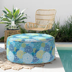 Indoor/Outdoor Inflatable Ottoman D31 x H14 inch, All Weather Ottoman Pouf, Portable Footstool Round Foot Rest Ottomans for Patio, Garden, Porch, Home, Dahlia Blue