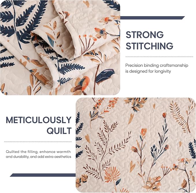 JSD Floral Quilt Set Twin Size, 2 Piece Printed Bedspreads Coverlet with Pillow Sham, Soft Microfiber Quilted Blanket