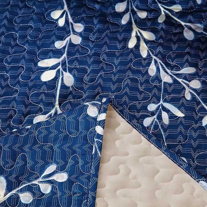 Exclusivo Mezcla 50"x 60" Quilted Throw Blanket- Microfiber Quilt Throw with Floral Pattern, Reversible Navy Versatile Lap Quilt for All Seasons, Lightweight Throws for Bed/Couch/Sofa