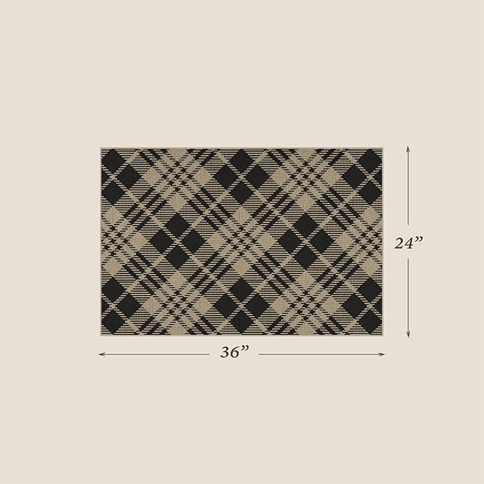 JTJ Black and White Indoor Entrance Rugs 2x3 - Easy Jute Woven Accent Rug for Indoor Area, Kitchen, Bedroom, Washable Low Pile Vintage Classic Decor