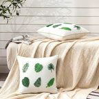 Breling 2 Pack Embroidery Tropical Pillow Covers 18x18 Inch Green Leaves Palm Monstera Leaf Pillows Cover Velvet Tufted Decorative Botanical Plant Cushion Cases for Couch Sofa Bed Summer Holiday Decor