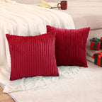 Simmore Decorative Throw Pillow Covers 20x20 Set of 2, Soft Natural Plush Flannel Double-Sided Fluffy Couch Pillow Covers for Sofa Living Room, Red