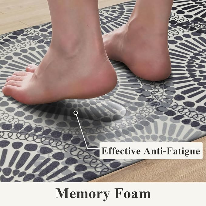 HEBE Cushioned Kitchen Mats for Floor Set of 2, Non Slip Anti Fatigue Kitchen Rugs and Mats, Floral Waterproof Comfort Foam Standing Mat Floor Carpet for Kitchen,Home Office,Sink,Laundry