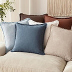 Foindtower Set of 2 Decorative Linen Fringe Lumbar Throw Pillow Covers Farmhouse Cushion Cover with Tassels Soft Accent Pillowcase for Couch Sofa Bed Living Room Home Decor,12×20 Inch,Dark Blue
