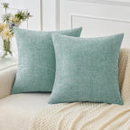 MIULEE Pack of 2 Couch Throw Pillow Covers 18x18 Inch Soft Aqua Green Chenille Pillow Covers for Sofa Living Room Spring Home Decor Couch Solid Dyed Cases