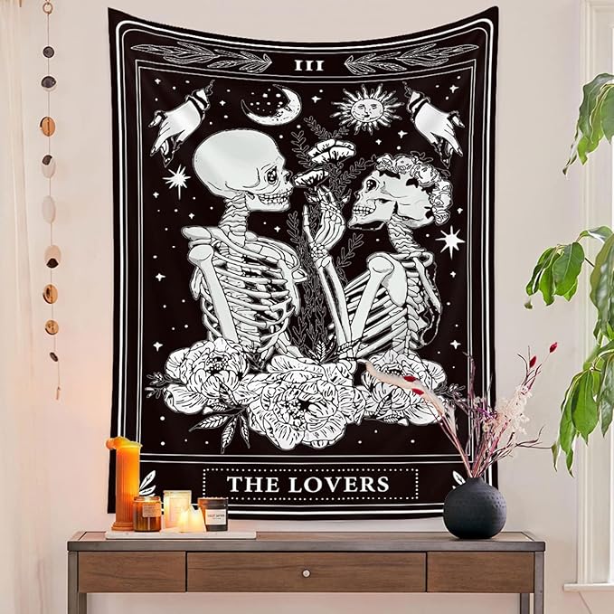 Naykow Skull Tapestries Black and White Skeleton Gothic Grunge Dark Witchy Wall Hanging Decor Tapestry for Bedroom Aesthetic Alt Room (40x60 inches vertical)