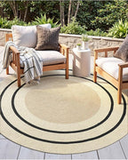 DEXI Round Jute Rug Natural Fiber 6x6, Braided Woven Area Rugs No Shed, Large Soft Neutral Rustic Carpet Mat for Indoor Outdoor Patio Dining Living Room Bedroom Farmhouse, 6ft, Ivory/Black