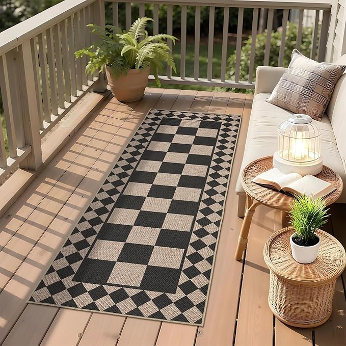 GarveeHome Checkered Jute Runner Rug 2x6 Kitchen Runner Rugs Indoor Outdoor Entryway Rug Non-Slip Washable Jute Rugs for Hallway Non Shedding Neutral Carpet for Bedside Front Door Porch, Natural