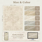 Beige Large 10x14 Area Rugs, Washable Non Slip Big Rug for Living Room Bedroom, Distressed Medallion Vintage Neutral Big Carpet Rugs for Dinig Room Family Rooms, Low Pile Thin