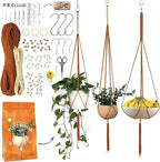 Macrame Kits for Beginners, 3 Set of Plant Hangers DIY Kit: Braided Polyester Ropes 50yds*5mm Burnt Orange, 20yds*2mm Ivory, 60+Pcs Supplies with Step-by-Step Easy Instructions (ORIV)