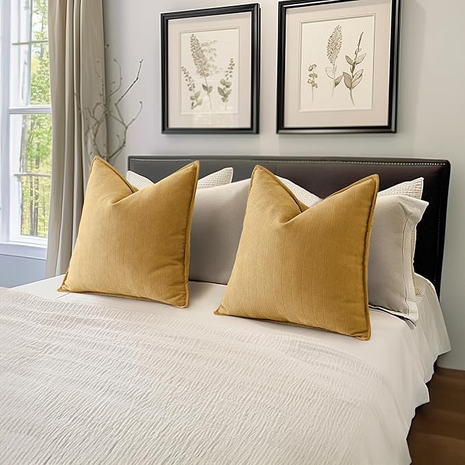 MIULEE Pack of 2 Gold Decorative Pillow Covers 26x26 Inch Soft Chenille Luxurious Couch Throw Pillows Farmhouse Cushion Covers Euro Shams with Elegant Design for Sofa Bedroom Living Room Spring Decor