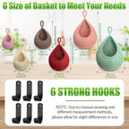 Honeydak 6 Pack Boho Hanging Wall Baskets for Kitchen Teardrop Hanging Fruit Vegetable Baskets with 6 Hooks, Home Onion Net for Fruits Vegetable Potato Storage, 6 Sizes(Colorful)