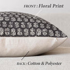 Foindtower Set of 2 Decorative Neutral Floral Print Throw Pillow Covers Vintage Accent Farmhouse Cushion Covers Boho Home Decor for Sofa Couch Chair Bedroom Living Room,24×24 Inch,Black
