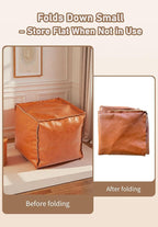 Unstuffed Pouf Ottoman Cover – Durable Faux Leather, Scratch-Resistant & Easy to Clean – Modern Square Pouf Cover with Storage and Functionality, Ideal for Apartment Living