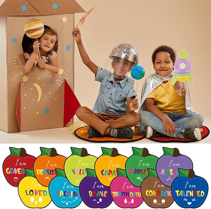 Tinideya 12 Pcs Kids Carpet Circle Seats for Class 16 Inch Round Classroom Rug Floor Cushions Soft First Day of School Educational Mat Non Slip Back to School Learning Playing Areas(Apples)
