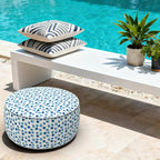 LVTXIII Outdoor Inflatable Ottoman, 21"x21"x9" Patio Fade-Resistant Footrest Stool with Handle, Portable Round Ottoman Pouf for Patio Garden, Camping or Home Use, Brush Blue