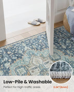 AMADA HOMEFURNISHING 6x9 Area Rugs, Blue Low-Profile Washable Rug with Non-Slip Backing & Durable Edge Binding, Vintage Rugs for Living Room, Bedroom, Dinning Room