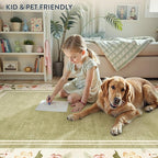 Lahome Floral 2x3 Rug, Green Kitchen Rugs Ulta-Thin Washable Indoor Mats for Entryway Non-Slip, Boho Scalloped Stain Resistant Small Throw Rugs for Bathroom Bedroom Ariele（Green）