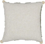 Boho Pillow Covers 18X18 Inch Boho Tufted Linen Throw Pillow Covers Decorative Pompoms Cushion Cover Farmhouse Pillow Case for Couch Sofa Bed Living Room Bedroom,Oliver Green