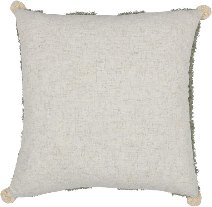 Boho Pillow Covers 18X18 Inch Boho Tufted Linen Throw Pillow Covers Decorative Pompoms Cushion Cover Farmhouse Pillow Case for Couch Sofa Bed Living Room Bedroom,Oliver Green